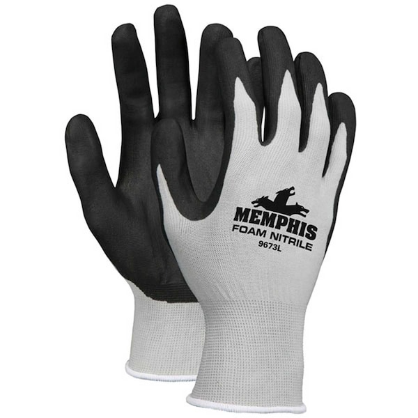 Mcr Safety Coated Gloves, Nylon, Nitrile, Black, S 9673S - main